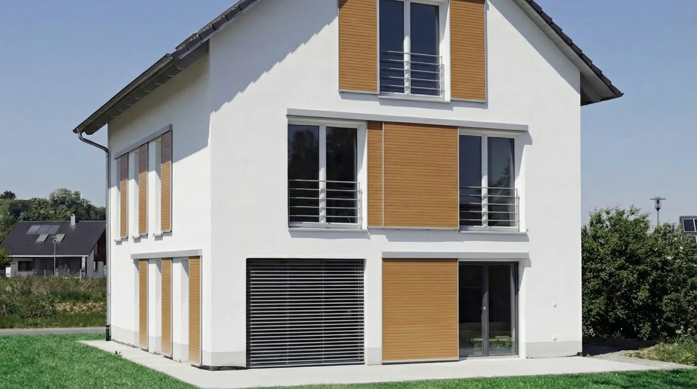 Nachher: Fassade mit Klapp- oder Schiebeladen